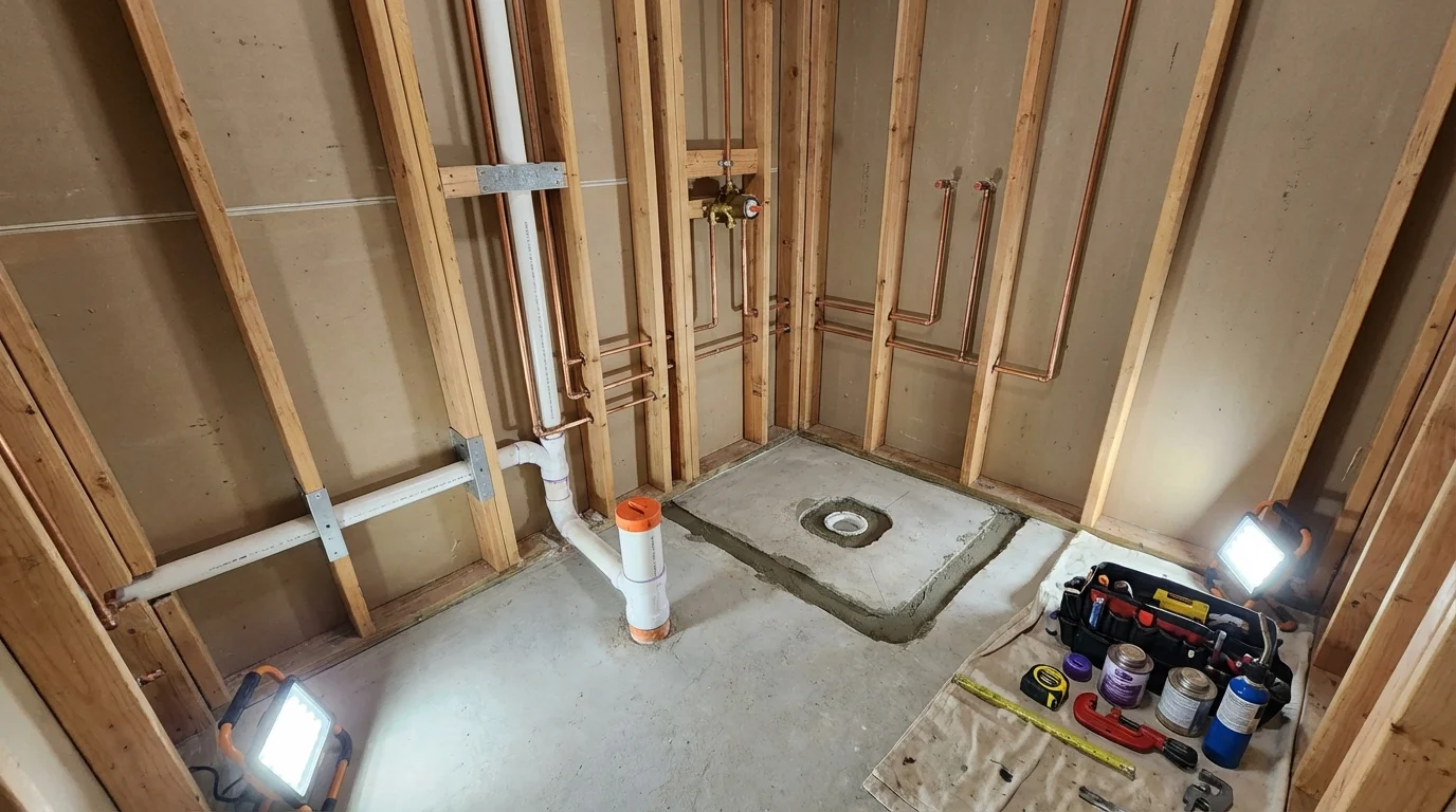 Bathroom rough-in plumbing during remodel by Johns Plumbing LLC in Point Pleasant Beach