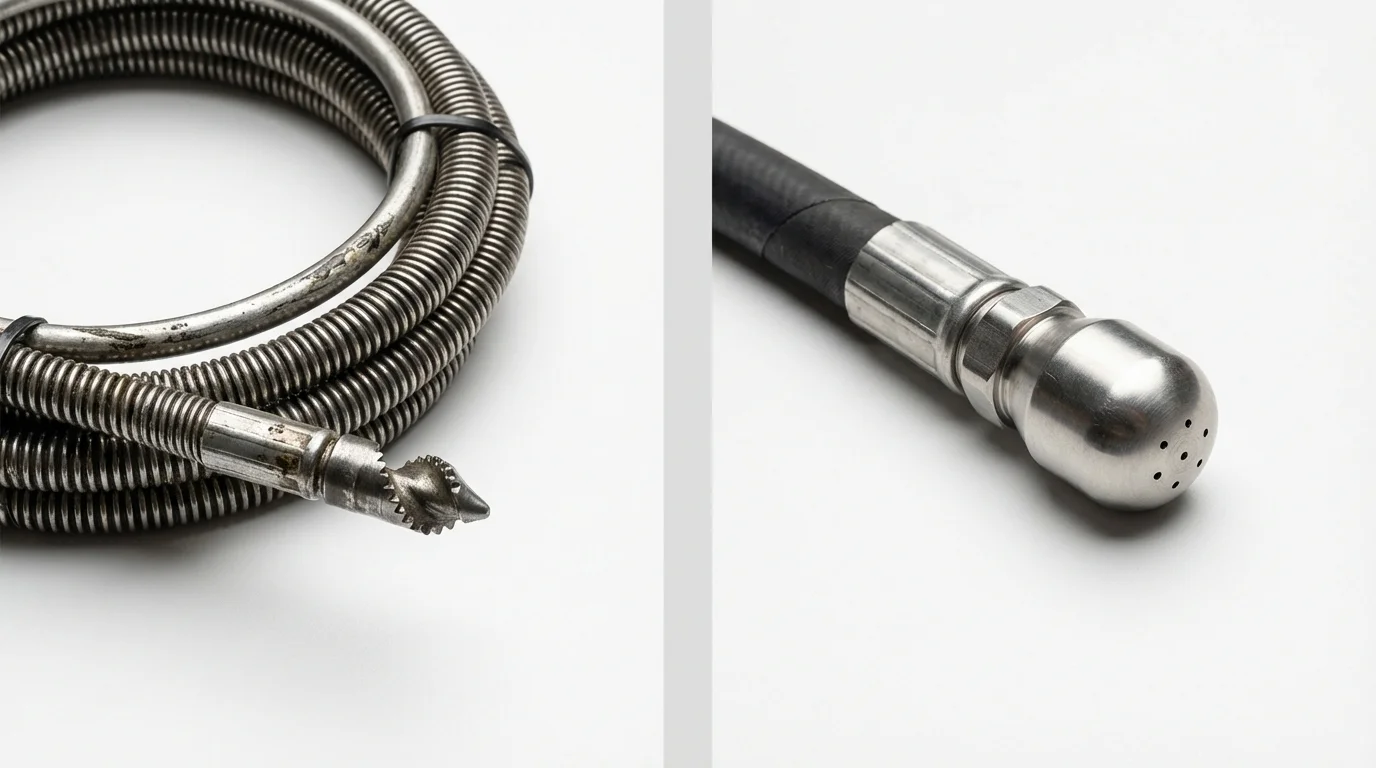 Drain snake cable and hydro jetting nozzle used for drain cleaning in Point Pleasant Beach, NJ