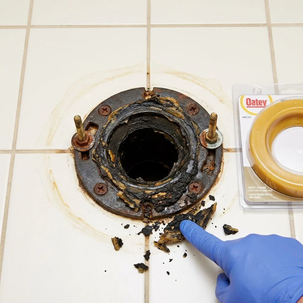 Failed wax ring showing water seepage at the base of a toilet in a Point Pleasant Beach, NJ home